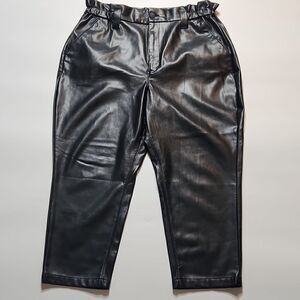 EXPRESS Black Soft Faux Leather Paperbag waisted Super High Rise Ankle pants